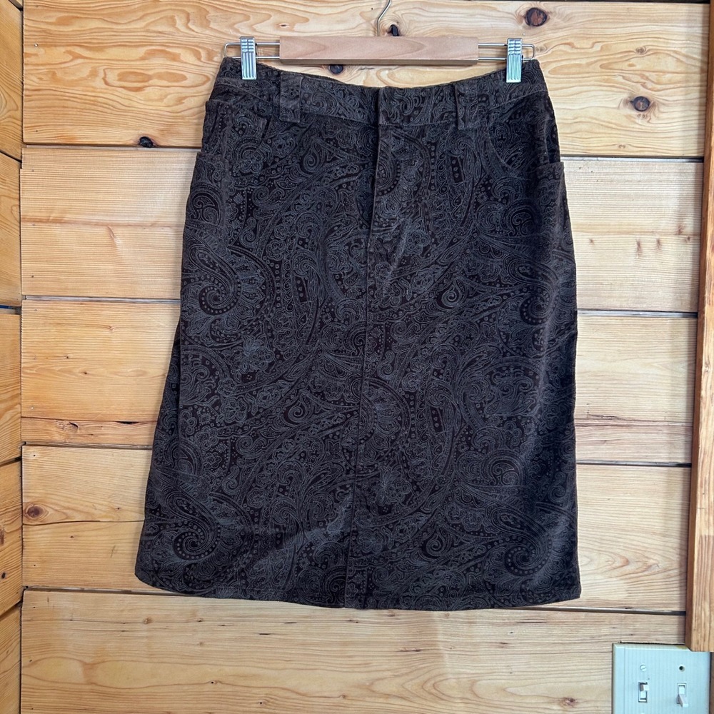 Paisley Embossed Corduroy Skirt Women Size 8 Brown 90s Grunge Denver Hayes